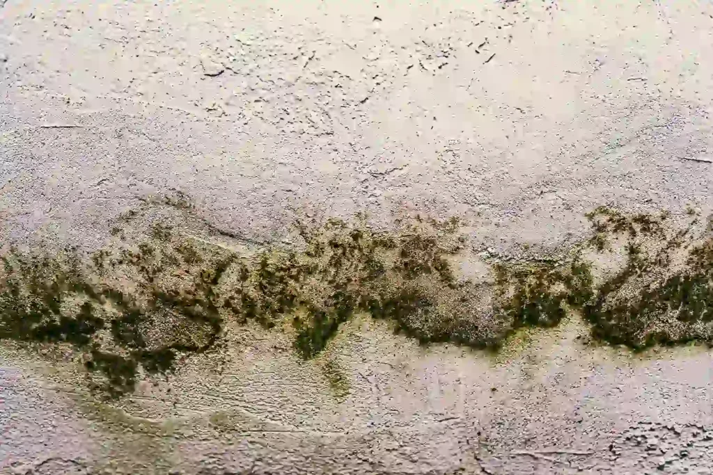 close up of green mold growth on bathroom ceiling requiring professional mold remediation and removal